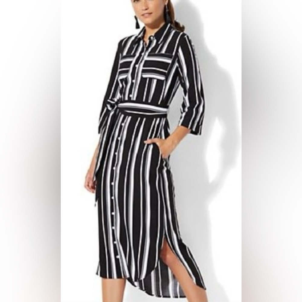 New York and company vertical stripes long shirt dress